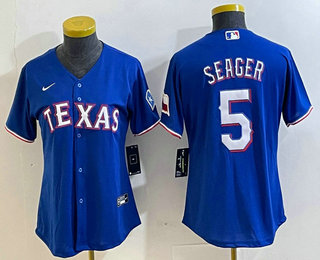 Women's Texas Rangers #5 Corey Seager Royal Team Logo Cool Base Jersey