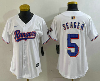 Women's Texas Rangers #5 Corey Seager White 2024 Gold Collection Limited Cool Base Jersey 11