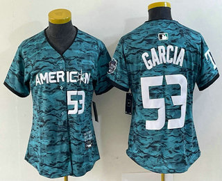 Women's Texas Rangers #53 Adolis Garcia Number Teal 2023 All Star Stitched Baseball Jersey