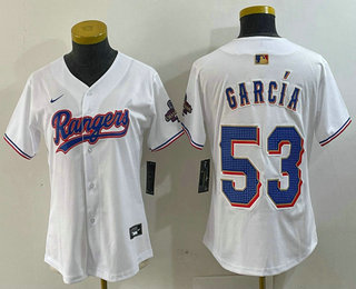 Women's Texas Rangers #53 Adolis Garcia White 2024 Gold Collection Limited Cool Base Jersey 11