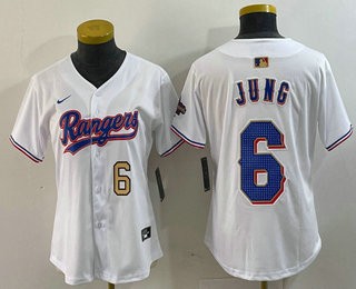 Women's Texas Rangers #6 Josh Jung Number White 2024 Gold Collection Limited Cool Base Jersey 12