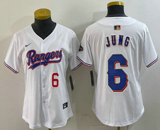 Women's Texas Rangers #6 Josh Jung Number White 2024 Gold Collection Limited Cool Base Jersey 13