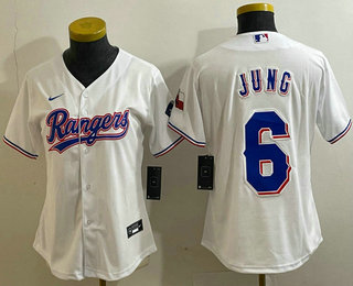 Women's Texas Rangers #6 Josh Jung White Team Logo Stitched Cool Base Nike Jersey