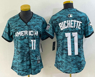 Women's Toronto Blue Jays #11 Bo Bichette Number Teal 2023 All Star Cool Base Stitched Jersey 01