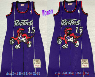 Women's Toronto Raptors #15 Vince Carter 1998-99 Purple Hardwood Classics Soul Swingman Throwback Dress