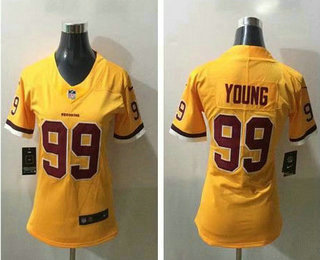 Women's Washington Redskins #99 Chase Young Gold 2020 Color Rush Stitched NFL Nike Limited Jersey