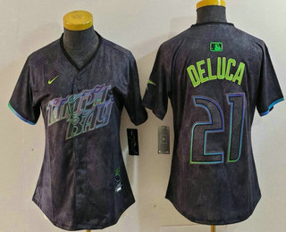 Women'sTampa Bay Rays #21 Jonny DeLuca Charcoal 2024 City Connect Limited Stitched Jersey