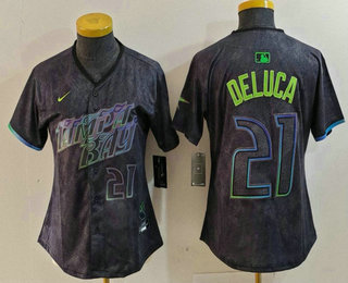 Women'sTampa Bay Rays #21 Jonny DeLuca Number Charcoal 2024 City Connect Limited Stitched Jersey