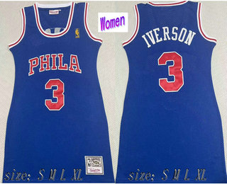 Women'ss Philadelphia 76ers #3 Allen Iverson Blue 1999 Throwback Swingman Dress