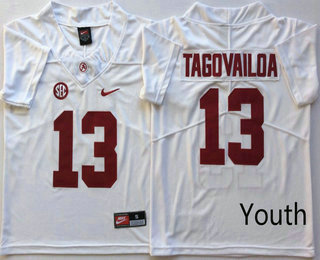 Youth Alabama Crimson Tide #13 Tua Tagovailoa White 2017 Vapor Untouchable Stitched Nike NCAA Jersey