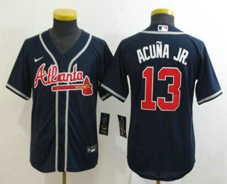 Youth Atlanta Braves #13 Ronald Acuna Jr. Navy Blue Stitched MLB Cool Base Nike Jersey