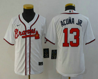 Youth Atlanta Braves #13 Ronald Acuna Jr. White Stitched MLB Cool Base Nike Jersey