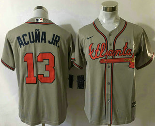 Youth Atlanta Braves #13 Ronald Acuna Jr Grey Stitched MLB Cool Base Nike Jersey