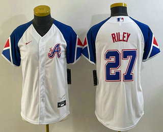 Youth Atlanta Braves #27 Austin Riley White 2023 City Connect Cool Base Stitched Jersey 01