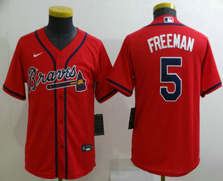 Youth Atlanta Braves #5 Freddie Freeman Red Stitched MLB Cool Base Nike Jersey