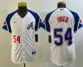 Youth Atlanta Braves #54 Max Fried Number White 2023 City Connect Cool Base Stitched Jersey 02