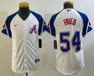 Youth Atlanta Braves #54 Max Fried White 2023 City Connect Cool Base Stitched Jersey 01