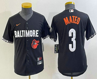 Youth Baltimore Orioles #3 Jorge Mateo Black 2023 City Connect Cool Base Stitched Jersey 02