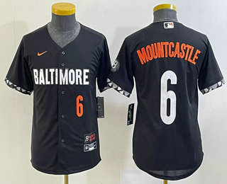 Youth Baltimore Orioles #6 Ryan Mountcastle Number Black 2023 City Connect Cool Base Stitched Jersey 01