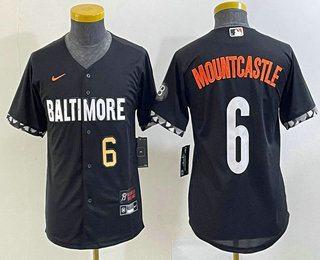 Youth Baltimore Orioles #6 Ryan Mountcastle Number Black 2023 City Connect Cool Base Stitched Jersey 02