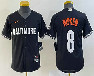 Youth Baltimore Orioles #8 Cal Ripken Jr Black 2023 City Connect Cool Base Stitched Jersey 01