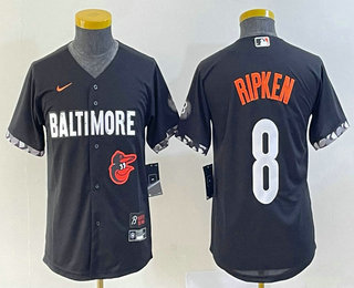 Youth Baltimore Orioles #8 Cal Ripken Jr Black 2023 City Connect Cool Base Stitched Jersey 02