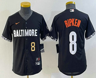 Youth Baltimore Orioles #8 Cal Ripken Jr Number Black 2023 City Connect Cool Base Stitched Jersey 01