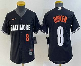 Youth Baltimore Orioles #8 Cal Ripken Jr Number Black 2023 City Connect Cool Base Stitched Jersey 02