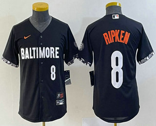 Youth Baltimore Orioles #8 Cal Ripken Jr Number Black 2023 City Connect Cool Base Stitched Jersey 03