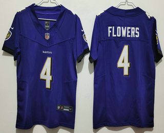 Youth Baltimore Ravens #4 Zay Flowers Limited Purple FUSE Vapor Jersey