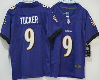 Youth Baltimore Ravens #9 Justin Tucker Limited Purple Vapor Jersey