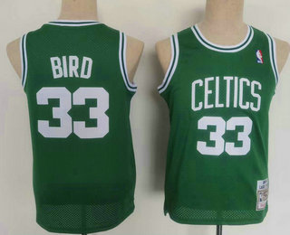 Youth Boston Celtics #33 Larry Bird 1985-86 Green Hardwood Classics Soul Swingman Stitched NBA Throwback Jersey