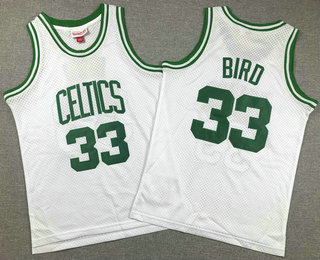 Youth Boston Celtics #33 Larry Bird 1985-86 White Hardwood Classics Soul Swingman Stitched NBA Throwback Jersey