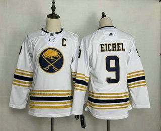 Youth Buffalo Sabres #9 Jack Eichel White With Gold C Patch and 50th Anniversary Adidas Stitched NHL Jersey