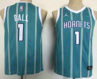 Youth Charlotte Hornets #1 LaMelo Ball Light Blue 2022 Brand Jordan Swingman Jersey With Sponsor