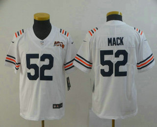 Youth Chicago Bear #52 Khalil Mack White 2019 100th seasons Patch Vapor Untouchable Stitched NFL Nike Alternate Classic Limited Jersey