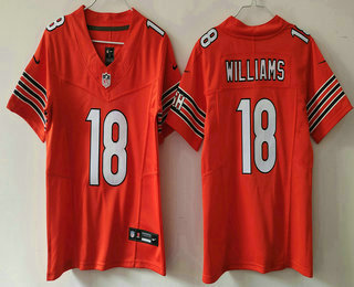 Youth Chicago Bears #18 Caleb Williams Orange 2023 FUSE Vapor Limited Stitched Jersey