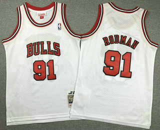 Youth Chicago Bulls #91 Dennis Rodman 1997-98 White Hardwood Classics Soul Throwback Jersey