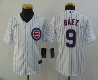 Youth Chicago Cubs #9 Javier Baez White Stitched MLB Cool Base Nike Jersey