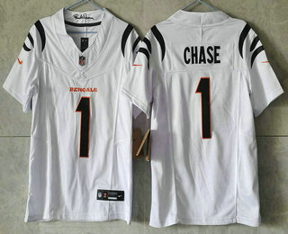 Youth Cincinnati Bengals #1 JaMarr Chase White FUSE Vapor Stitched Jersey