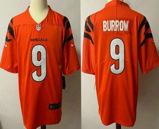 Youth Cincinnati Bengals #9 Joe Burrow NEW Orange 2021 Vapor Untouchable Stitched NFL Nike Limited Jersey