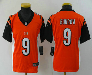 Youth Cincinnati Bengals #9 Joe Burrow Orange 2020 Vapor Untouchable Stitched NFL Nike Limited Jersey