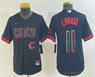 Youth Cincinnati Reds #11 Barry Larkin Black 2023 City Connect Cool Base Stitched Jersey 01