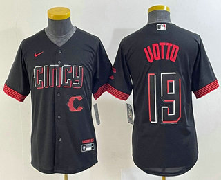 Youth Cincinnati Reds #19 Joey Votto Black 2023 City Connect Cool Base Stitched Jersey 02