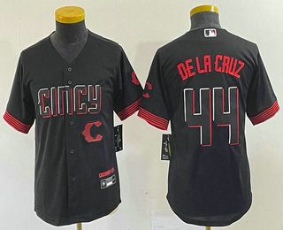 Youth Cincinnati Reds #44 Elly De La Cruz Black 2023 City Connect Cool Base Stitched Baseball Jersey 01