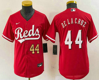 Youth Cincinnati Reds #44 Elly De La Cruz Number Red Cool Base Stitched Baseball Jersey 01