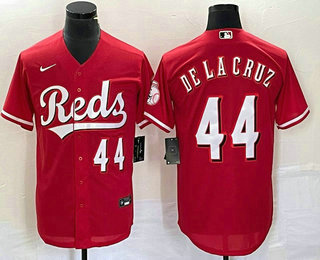 Youth Cincinnati Reds #44 Elly De La Cruz Number Red Cool Base Stitched Baseball Jersey 02