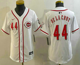 Youth Cincinnati Reds #44 Elly De La Cruz Number White Cool Base Stitched Baseball Jersey