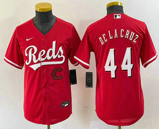 Youth Cincinnati Reds #44 Elly De La Cruz Red Cool Base Stitched Baseball Jersey 02