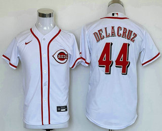 Youth Cincinnati Reds #44 Elly De La Cruz White Cool Base Stitched Baseball Jersey 01